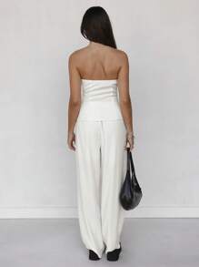 Roylia Conjunto informal de top corto de una de botones y pantalones para el verano - Albaricoque - Ver 2