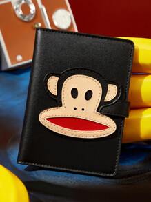 Paul Frank X SHEIN 1 pieza de Portapassaporte de Piel de PU con Estampado de Mono, Puede Almacenar Pasaporte, Tarjeta de Embarque, Contiene Dos Ranuras para Tarjetas, Adecuado para Hombres y Mujeres, Adecuado para Viajes - Negro - Ver 3