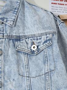 Teen Girls Washed Single-Breasted Ripped Long Sleeve Cropped Denim Jacket Fall Winter