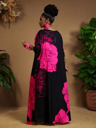 SHEIN CURVE+ Plusstorleksklänning för vår och sommar Casual elegans Bohemisk svart vävd V-ringad rak tubklänning Kaftanklänning Plusstorleksklänning Påskklänning Dam vårset, Curve Plus, Boho semester, solklänningar för kvinnor Strandkläder för kvinnor/Strandklänning/Strandsemesterkläder/Strandessentials/Examen/Tebjudningsklänning Sommar/Landsbygd/Strandsemesterkläder/Strandkläder/Strandkläder