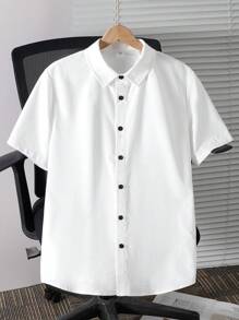 SHEIN Teenager Jungen lässiges und bequemes Einfarbig Allround Kurzarmhemd, geeignet für Frühling, Sommer und Unternehmungen - Weiss - Übersicht 8
