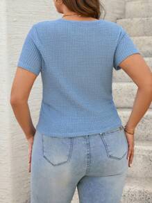 SHEIN Frenchy Camiseta casual de moda de cuello cuadrado ajustada para mujer de talla grande