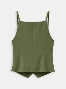 Maija 春夏新款芥末绿可调节肩带单排扣修身吊带背心，带衬里，优雅百搭，适合狂欢节、派对、情人节、返校季、音乐节、圣帕特里克节、复活节、夏季派对、海滩度假、夏季外出、毕业季等场合。 - 軍綠色 - 查看 9