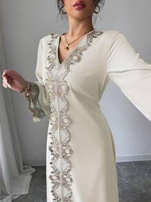 Chiquease Women's Fashionable Applique Ruffle Waist Maxi Dress - Apricot - View 7