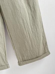 Loomiva 2pcs/Set Young Boy Contrast Collar Patch Pocket Pullover & Solid Color Pants Set - Multicolor - View 6