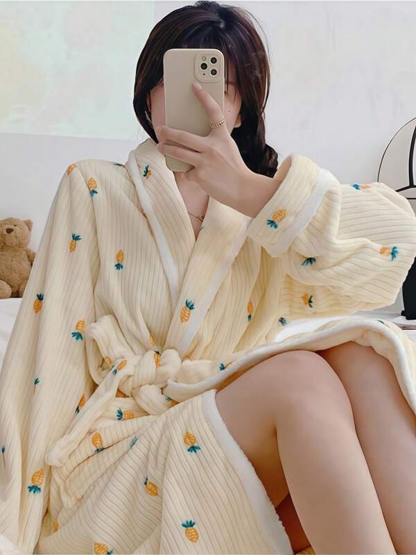 1pc Princess Style Women Flannel Thick Long Bathrobe, Sweet And Sexy Lovely Design For Young Women, Autumn/Winter Summer Wedding Home Bathroom Decor