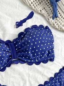 Swim Mod 2025 New Polka Dot Print Bra And Shorts Beach Swimsuit Set, Sexy Casual 2-Piece Swimwear For Summer Vacation - Blue - View 3