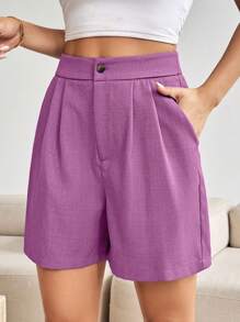 Chiquease 女士纯色时尚短裤，适合夏季 - 紫色 - 查看 5