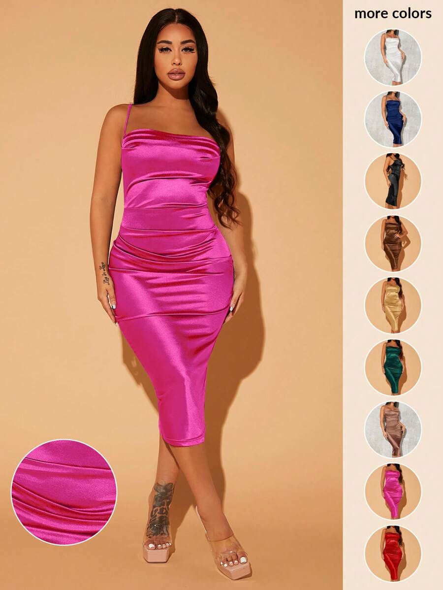 SHEIN SXY Vestido ajustado escote drapeado de espalda abierta de satén