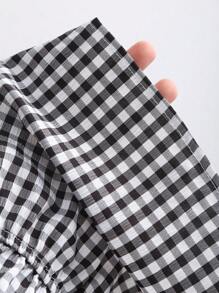 Sweetra Women's Plaid Front Tie Lantern Sleeve Ruffle Hem Button Down Shirt Fall Cloth For Women - Black and White - View 6