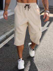 Manfinity Homme Plus Size Men's Casual Flap Pocket Drawstring Waist 7/10 Length Pants - Apricot - View 1