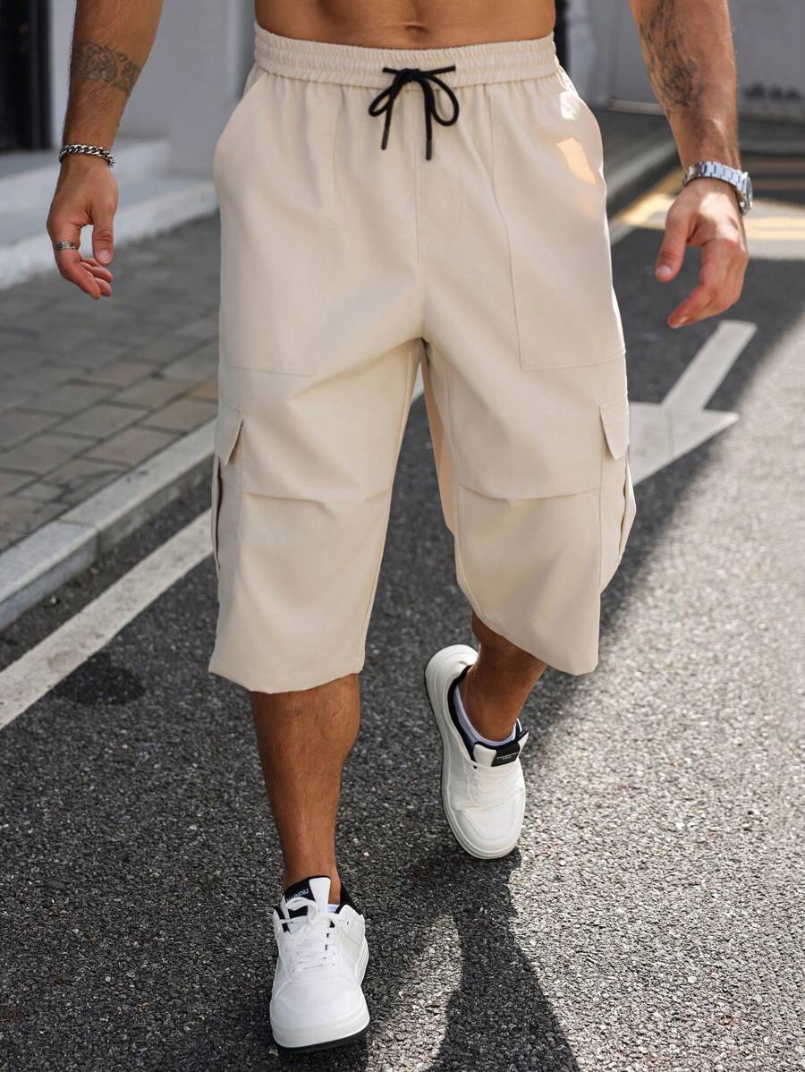 Manfinity Homme Plus Size Men's Casual Flap Pocket Drawstring Waist 7/10 Length Pants - Apricot - View 1