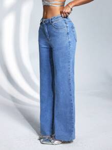 SHEIN ICON Women's Denim Long Pants, Fashionable For Summer - Blue - View 4