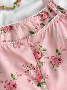 SHEIN Floral Fabric Bow Teenage Girl Holiday Dress, Elegant Vacation Chiffon Dress, Suitable For Beach, Vacation, Outing - Pink - View 5