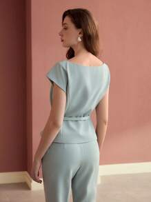 MOTF PREMIUM DOUBLE BREASTED BELTED BLOUSE - Blue - View 3