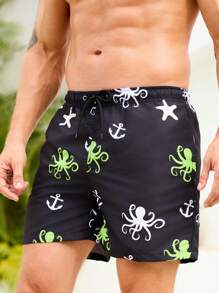 Surfspeed Octopus & Starfish Print Drawstring Waist Beach Pants, Suitable For Summer - Multicolor - View 4