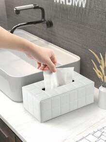 Copritissue in pelle PU nera con disegno geometrico bianco rettangolare per l'estrazione di grandi fazzoletti