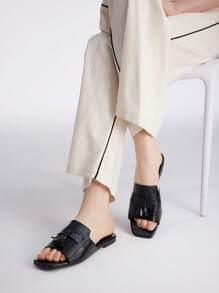 MOTF PREMIUM Sandalias planas con puntera cuadrada y flecos cómodas para mujer, para vacaciones, verano, Navidad, otoño, Año Nuevo, Día de San Valentín