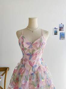 Soleia WYWH 女士浪漫假期粉色 3D 花卉迷你连衣裙，适合派对、婚礼季、约会、情人节、下午茶