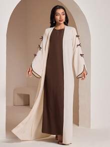 Veilorie Damen elegantes Set aus einfarbigem Kleid mit rundem Ausschnitt und Jacke mit Schleifendekor, dezent