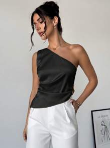 Firerie Áo cánh xếp ly hở vai thời trang lãng mạn thanh lịch dành cho nữ, thích hợp khi đi làm, dự tiệc, đi nghỉ - màu đen - Xem 4