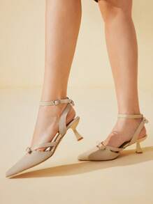 CUCCOO BASICS Pointed Toe Bowknot High Heel Pumps For Women - Apricot - View 12