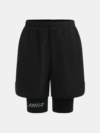 SHEIN 青少年男童防闪光针织短裤，带编织印花图案，休闲运动短裤