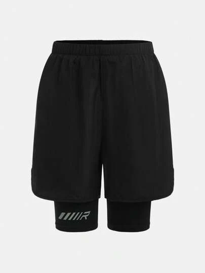 SHEIN Pantalones cortos deportivos informales para niños preadolescentes con estampado tejido y antirreflectantes