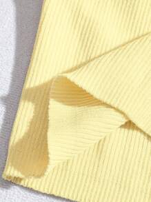 Franclia 新款简约百搭优雅修身U领纯色套头衫，适合春夏季女士 - 黃色 - 查看 8