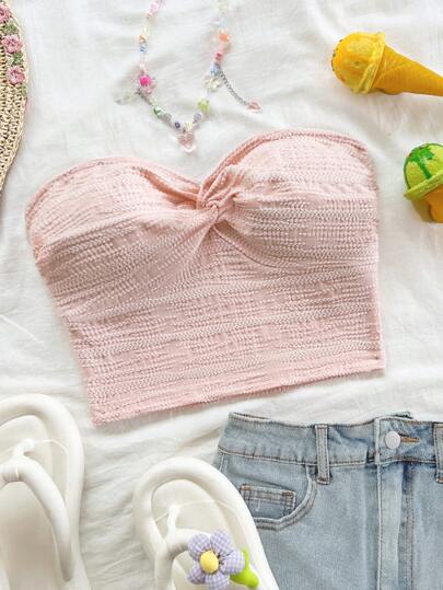 Soleia 女士度假扭纹前部渐变色纹理面料短款上衣，适合音乐节、波西米亚风、假日、情人节、下午茶