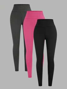 SHEIN SXY 3 paquetes de leggings para mujeres, cómodos y suaves para yoga, fitness y ciclismo, y uso diario