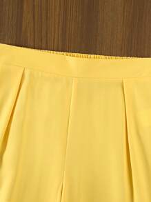 Sparklyn 2件套青少年女孩休闲优雅华丽3D花卉图案背心衬衫和裤子套装 - 黃色 - 查看 5