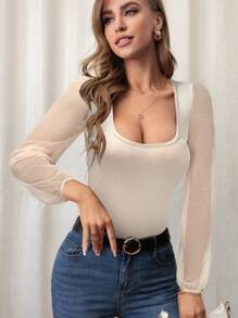 Firerie 女士长袖纯色上衣，夏季时尚 - 杏色 - 查看 1