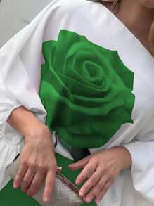 INAWLY Women's Floral Print Asymmetrical Neck Casual Vacation Shirt Fall Cloth For Women - Green - View 3