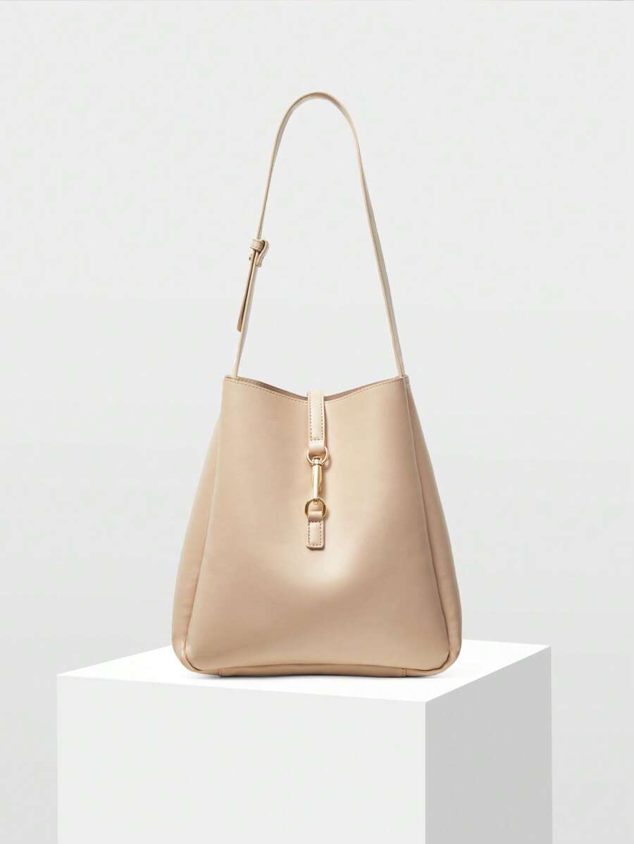 MOTF PREMIUM BUCKLE SHOULDER BAG, OFFICE COMMUTE BAG - Beige - View 2