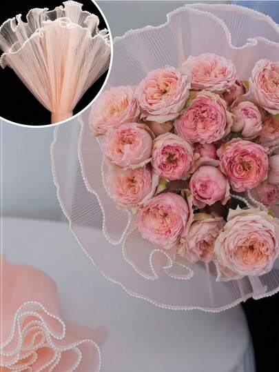 SHEIN 1 件皱纹欧根纱丝带，用于礼品包装和插花，珍珠纱，适合生日、派对、婚礼、家居装饰、圣诞节