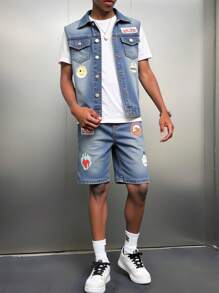 Tween Boys Denim Two Pieces Outfits - Medium Wash - View 4