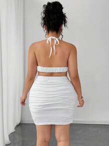 SHEIN PETITE Completo da donna taglie forti con canotta a spalline sottili e gonna mini con nodo anteriore, 2 pezzi, elegante, maturo, romantico, adatto a donne di bassa statura