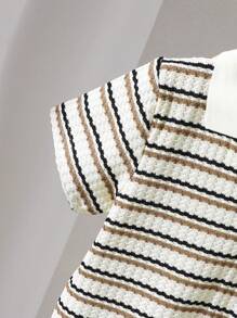 SHEIN Set de 2 piezas para niños niños estilo coreano casual con camisa polo de manga corta a rayas y pantalones cortos de mezclilla, adecuado para ir y venir, escuela, uso diario casual, vacaciones, deportes, primavera, verano, otoño e invierno - Multicolor - Ver 5