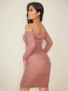 SHEIN SXY Vestido De Malla Entallado Con Hombros Descubiertos Con Pliegues