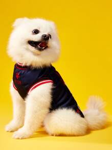 PETSIN 1 件宠物猫狗通用海军蓝 09 号球衣，带英文数字条纹撞色罗纹袖口，舒适时尚狗狗背心 - 彩色 - 查看 3