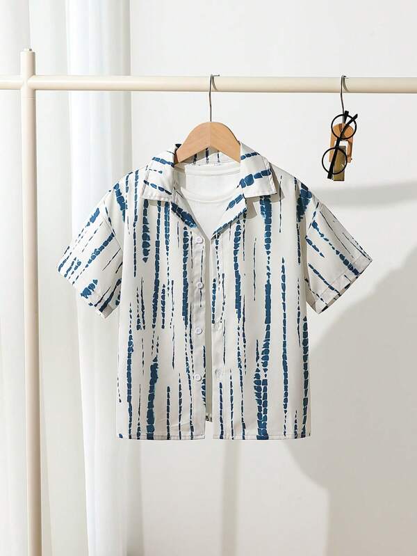 Camisa informal de manga corta de solapa única a rayas para niño preadolescente