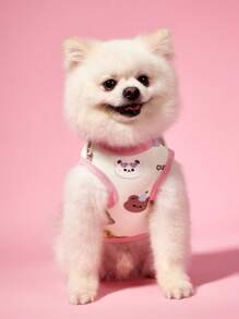 PETSIN 轻便透气的宠物狗背心，可爱休闲蓝色时光和熊图案，热销欧盟/美国款式，适合泰迪、贵宾犬、博美犬、夏季