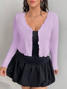 SHEIN EZwear Cárdigan ligero de manga larga en color lila para mujer talla grande, ideal para festivales de música de primavera/verano - Lila Púrpura - Ver 3