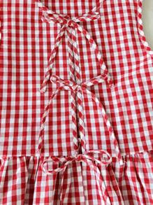 SHEIN Leap Crew Tween Girls Casual Plaid Ruffle Bowknot Cami And Shorts 2 Pieces Set - Red - View 6