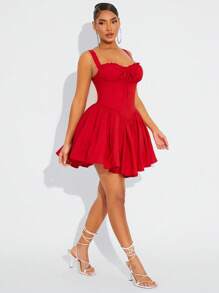 SHEIN SXY Vestido de tutú de ballet estilo princesa rojo para verano, para cumpleaños/cita/fiesta, con crinolina incorporada (no desmontable), vestido de invitada de boda para mujeres