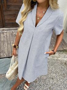 SHEIN LUNE Women Striped Short Sleeve Casual Mini Dress For Vacation - Multicolor - View 8