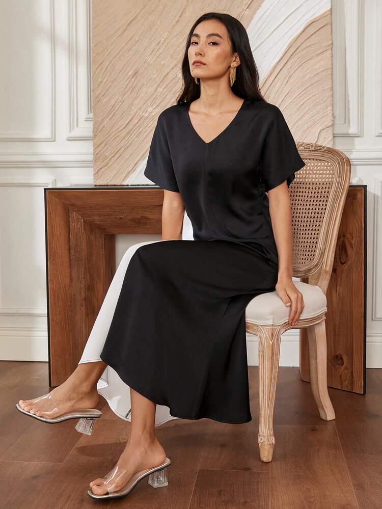 Asymmetric Colorblock Party Prom Midi Dress For Women, High-End Design, Casual & Business Attire