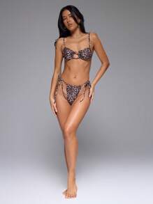 Musera Resort Top de bikini con estampado de leopardo mixto para vacaciones de verano en la playa