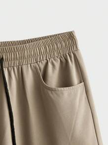 Manfinity RelaxMax Men's Solid Color Drawstring Waist Pocket Casual Pants, Versatile - Khaki - View 3